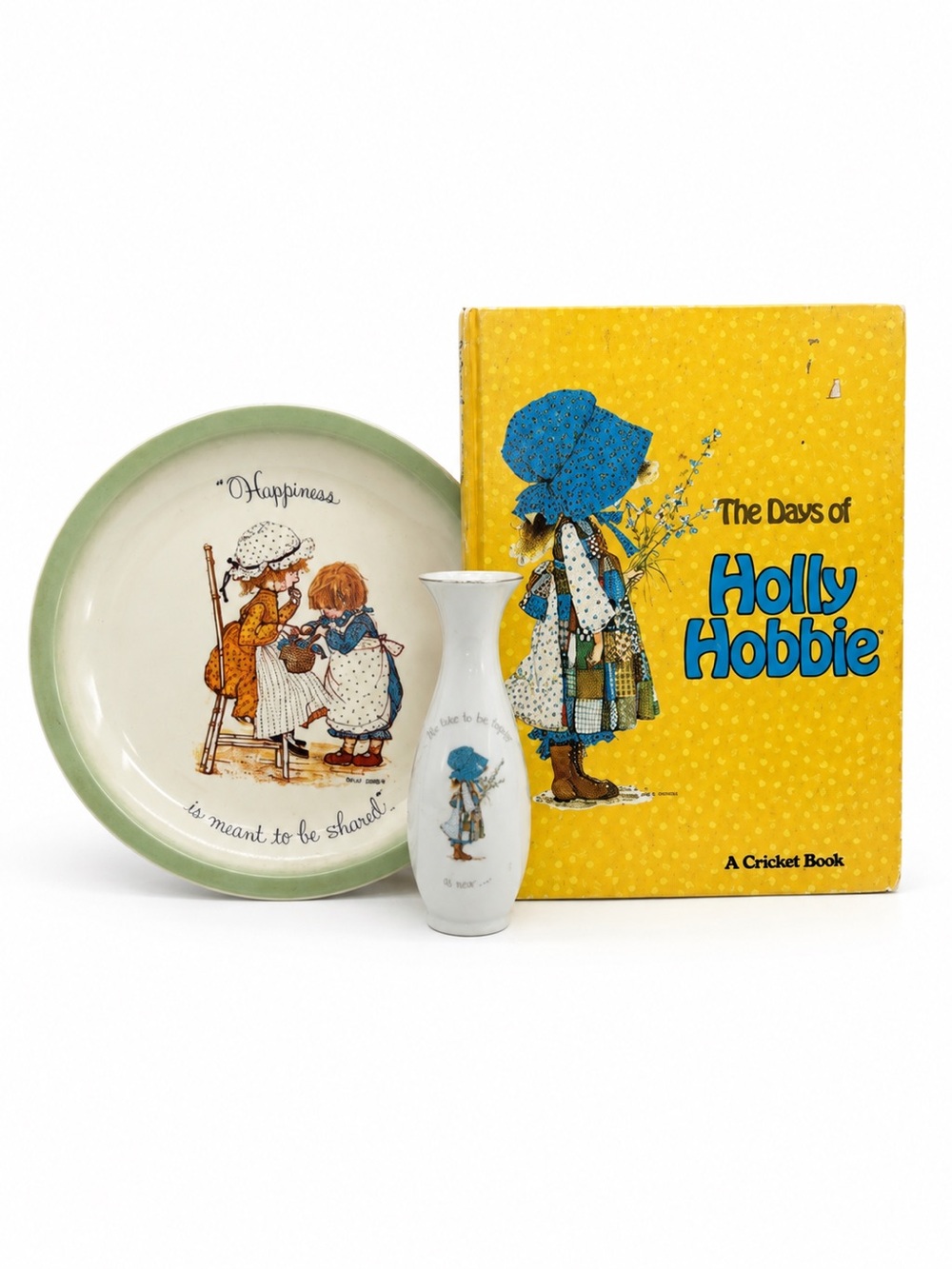 Vintage Holly Hobbie Collectible Bundle Plate Vase Book 70s